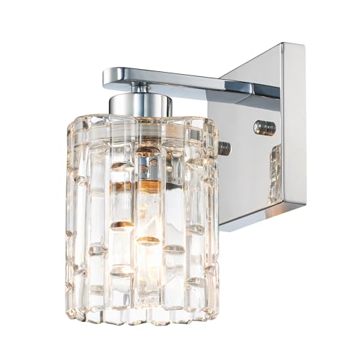 Image of MONKFISH WS76 Modern Style Wall Sconce, 1-Light with Glass Shade Modern Minimalist Wall Lamp Light Fixture for Living Room Bathroom Bedroom Stair Cafe, UL Listed (Chrome)
