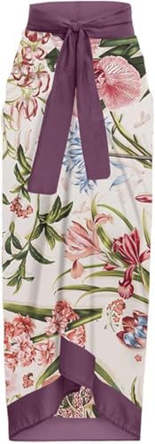Image of AARAM Stylish Premium Women's One Piece Swimsuit with Cover Ups Wrap Skirt Sarong Retro Floral Print Monokini Tummy Control Swimwear, Printed Swimming Costume for Women Beach Wear