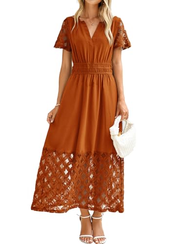 Image of Simplee Womens Summer Boho Maxi Dress V Neck Empire Waist Long Flowy Wedding Guest Dresses with Pockets