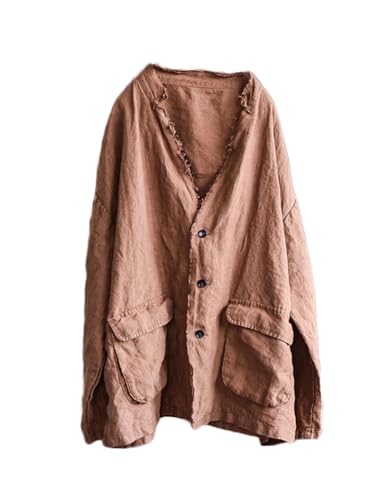 NFYM Womens Fall Linen Jacket Hippie Frayed Raw Hem Outerwear Clothes Lightweight Coats with Pockets