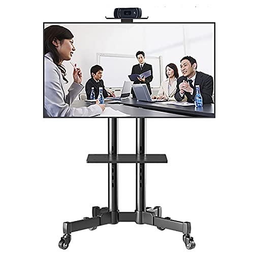 AISNXOQI Soporte para TV Móvil Inclinable con 2 Almacenamiento, Carro para TV con Ruedas Negro Resistente con Ruedas Bloqueables, Carro para TV de Altura Ajustable, Empresa/Hotel