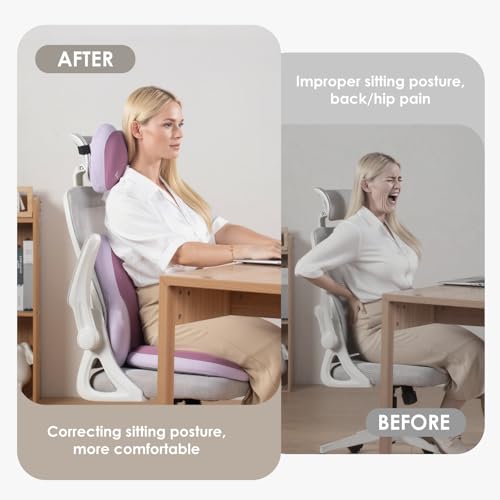 FLORICH 3 PCS Seat Cushion for Carseat Lumbar Support Pillow Car Neck Headrest Pillows Ultrathick Memory Foam Seat Pads Pressure Relief Back Cushion for Office Chair(Purple) by FLORICH - Image 9