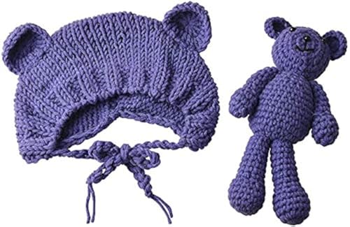 ECYC Newborns Crochet Beanie with Bear Doll Baby Picture Outfits Photography Bat