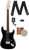 Fender Squier Sonic Stratocaster HT H - Black Bundle with Tuner, Strap, Picks, and Austin Bazaar Guitar DVD