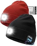 Bluetooth Beanie Hat with Light for Men 2 Pack, LED Beanie with Light Built in Unisex USB Rechargeable, Headlamp Cap with Wireless Headphones Built-in Speaker Mic Gifts for Men Dad Teen (Black+Orange) -  EGOUTI