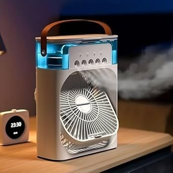 Image of NEW 10 INCH HIGH QUALITY OMS BIG FAN Portable PRO Mini Air Cooler with USB Rechargeable Power, Adjustable Wind Speed, 7 Colors LED Light, Black