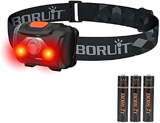 BORUIT LED Head Torch Red White Light Headlamp,4 Modes Headlight IPX4 Waterproof AAA Head Torch for Kids Adult Running Camping Hiking Hunting Fishing Jogging Headlight Gear,3 AAA Batteries Included