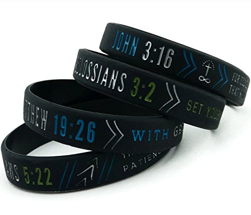 Inkstone Christian Silicone Wristbands w/Scriptures (Set of 4) - Unisex Bible Verse Jewelry for Men Women Rubber Bracelets Religious Gifts for Men2