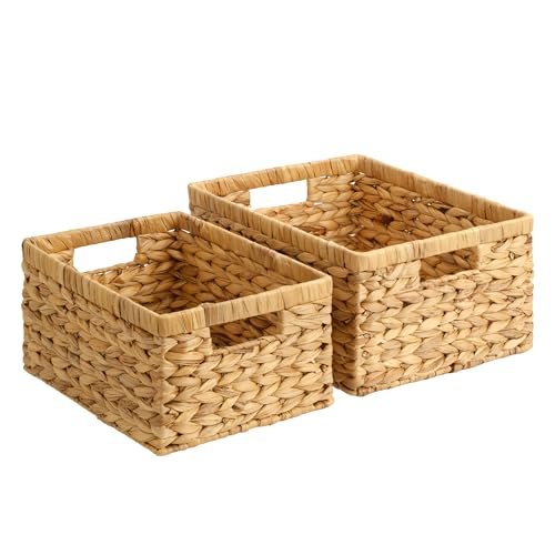 StorageWorks Wicker Storage Baskets, Handwoven Water Hyacinth Basket for Organizing,