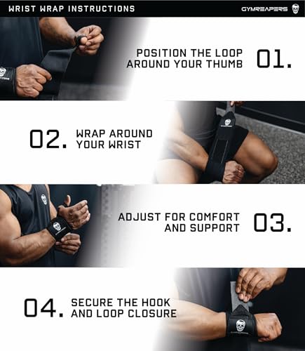Image of Gymreapers Weightlifting Wrist Wraps (IPF Approved) Professional Quality Wrist Support with Heavy Duty Thumb Loop - Best Wrap for Powerlifting Competition, Strength Training, Bodybuilding