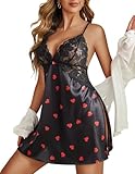 Avidlove Sexy Pajamas For Women Babydoll Lingerie Open Back Lace Nightwear For Valentines Day Red Heart