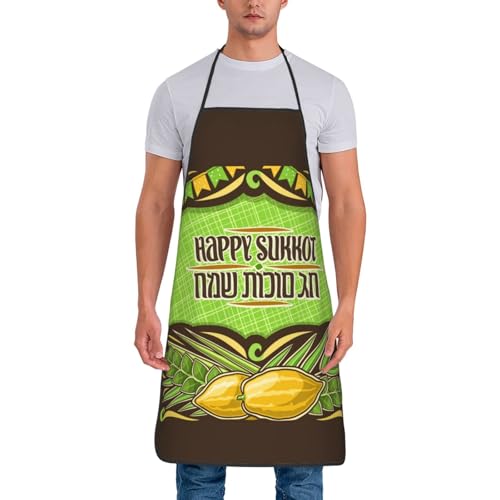 Image of KEOUiP Happy Sukkot Chef Apron For Men Women Kitchen Baking Waterdrop Resistant Professional Cooking Aprons