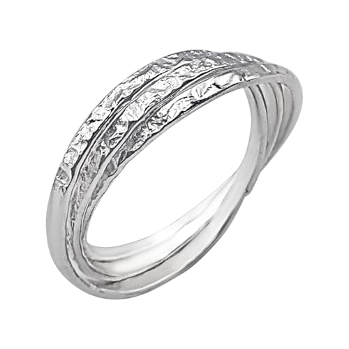 Silverly Sterling Silver Russian Wedding Ring - Textured Triple Band Design - Interlocking Rings With a Reticulated Finish - Unique Modern Jewelry for Women - Gift for Girfriend or Wife