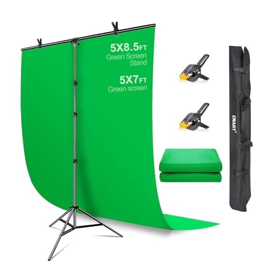 Emart 5x7 ft Green Polyester Cloth Fabric Backdrop with Portable T-Shape Portable Background Support Stand Kit, Adjustable 5ft Wide 8.5ft Tall Photo Backdrop Stand with 2 Spring Clamps