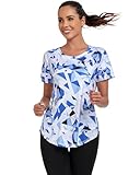 Deaviya Women's Sports T-Shirt Gym Tops, Short Sleeve Workout Casual Running Tops, Ladies Gym Yoga Sports Top, Crew Neck Fitness T-Shirts for Women, Loose Side Split Tee,Print Blue XXL - Image 4