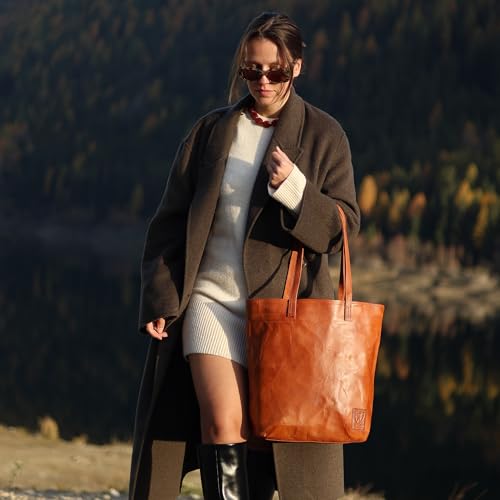 Bolso Tote Vintage de Cuero para Mujer Marrón miniatura 2