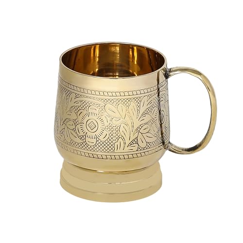 Handcrafted Brass Beer Stein Antique Style Tankard Mug Moscow Mule Cup Pure Brass Embossed Mug with Handle, Drinking Cups for BBQ/Home/Office/Party (Small)