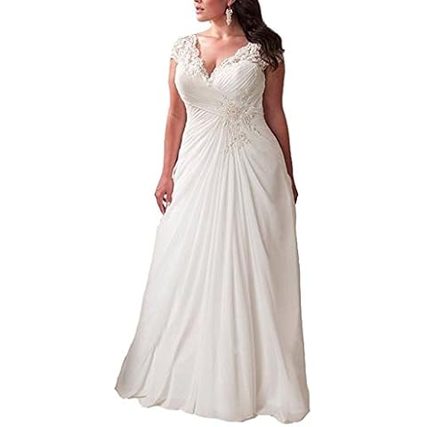 yipeisha Women's Elegant Applique Lace Wedding Dresses for Bride V Neck Plus Size Beach Bridal Gowns 26W Ivory Cover
