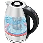 Chefman Electric Kettle with Digital Temperature Control & 7 Presets, 1.8L Glass Electric Tea Kettle, Tea Infuser, Removable Lid, Auto Shut Off & Boil-Dry Protection, BPA Free, 2200W, Stainless Steel