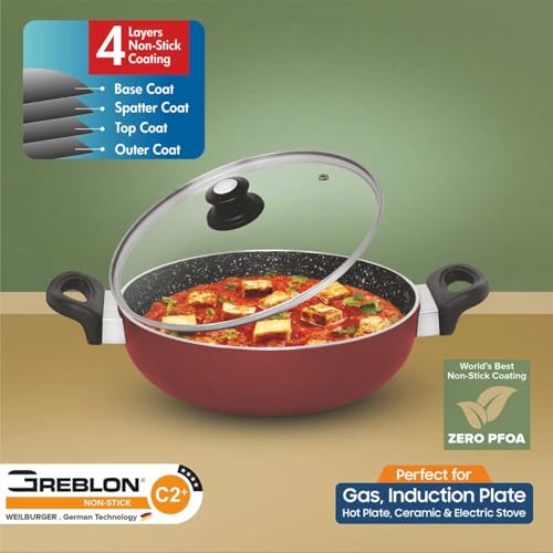 Image of Signoraware Perfecto 4 Coating Non Stick Kadhai 26cm | Gas & Induction Compatible | Low-Oil Cooking | Ergonomically Designed | Ideal for Frying, Sauteing or Preparing Rich Curries (3.5 LTR | Steel)