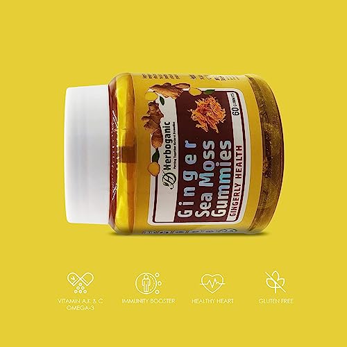 Herboganic Ginger Sea Moss Gummies - Herbal Support For Immune & Digestive Health - Plant-Powered, Gluten-Free & Vegan-Friendly - 60 Count #TOP2