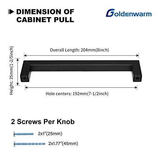 Goldenwarm 5 Pack Black Square Bar Cabinet Pull Drawer Handle Stainless Steel Modern Hardware For Kitchen And Bathroom Cabinets Cupboard,Center To Center 7-1/2In(192Mm) Black Drawer Handles #TOP1