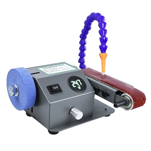 Levigatrice da banco per impieghi gravosi, mini affilatrice elettrica per coltelli, regolazione della velocità da 0 a 13000 giri/min, include 10 nastri abrasivi per levigare e lucidare metallo e leg