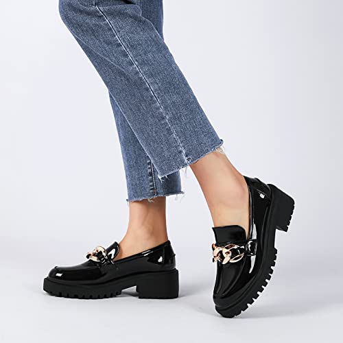 Mostrin Loafers For Women Platform Lug Sole Chunky Heel Loafers Classic Round Toe Slip On Loafers Comfortable Penny Casual Shoes Black Size 9 #TOP6