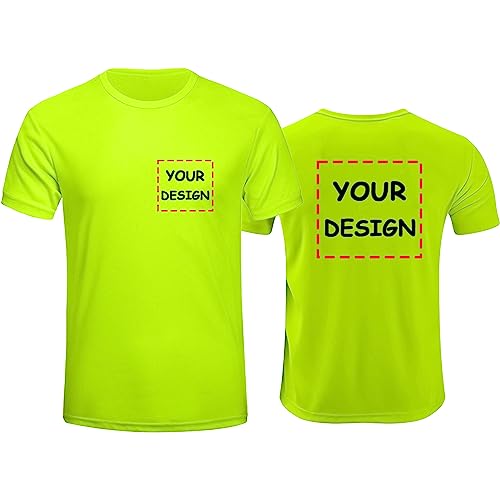 Neon Safety Shirts Custom Logo Personalized Reflective Work Shirts Athletic Construction Activewear Design Print Shirts(Yellow,Medium)