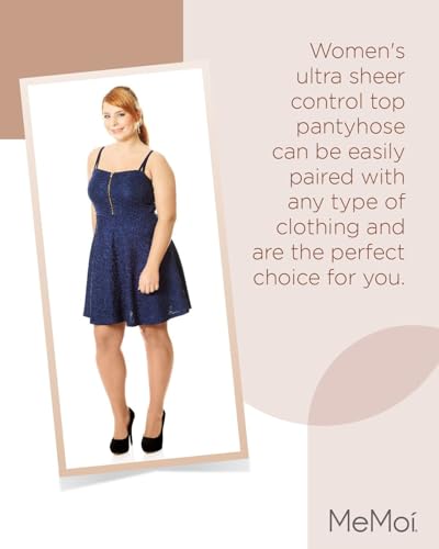 MeMoi Plus Size Curvy Ultra Sheer Control Top Pantyhose 6