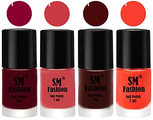 Image of Nail Polish Combo Set (Pack of 4) Quick Dry Gel Finish Nail Paint | Boysenberry,Punch Pink,Wine,Light Orange | 7 ml Each