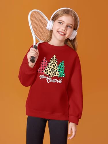 Image of Haloumoning Girls Oversized Crewneck Sweatshirts Kids Fleece Pullover Tops