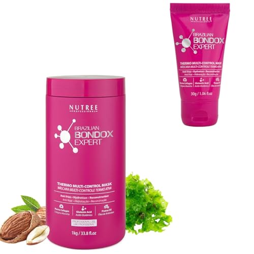 Brazilian Bondox Hair Treatment Masks Set – Thermal Activated Mask 1.06 oz + Thermal Repair Mask 33.8 oz – Seaweed Collagen, Prunus & Almond Oil – Formaldehyde-Free, Moisture Boost, Frizz Control