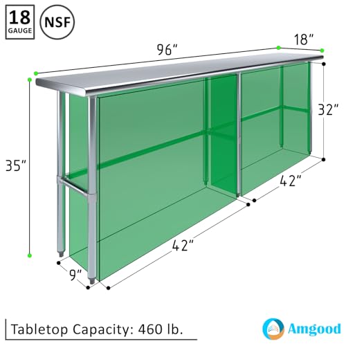 Image of AmGood Stainless Steel Work Table Open Base | Metal Work Bench (Stainless Steel Table Open Base, 96 inch Long x 18 inch Deep)