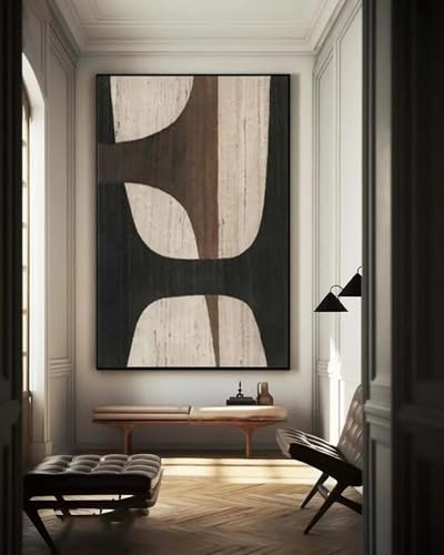 Art mural Wabi Sabi grande image murale noire marron peinture texturée beige - 2