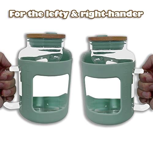 32Oz Thick Glass Water Bottle Cups With Bamboo Lid. Large Glass Tumber Water Jugs With Handle And Silicone Straw,960Ml Drinking Jars Bpa-Free Water Container. Stay Away From Platic Smell (A) #TOP1