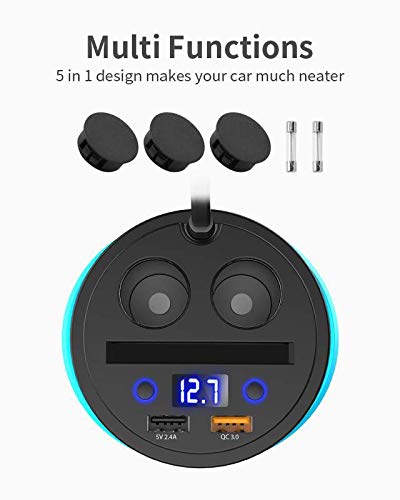 180W 3-Socket Cigarette Lighter Splitter w/ QC3.0 Quick Charge, SUPERONE 12V/24V Cigarette Lighter Adapter 5.4A Dual USB Car Charger for iPhone 11/X/XR/8/7, Galaxy S10/S9/S8 and More