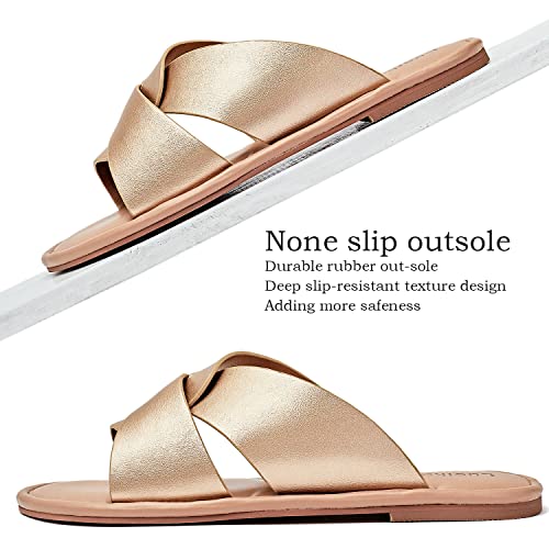 Image of Luoika Women's Wide Width Flat Slides Sandals, Strapy Slide Sandal Slip on Dressy Summer Shoes for Women.
