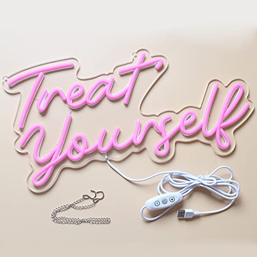 Image of Treat Yourslef Neon Signs Pink LED Letter Neon Light Sign USB Power for Wall Decor Bedroom Wall Birthday Party Christmas Wedding Decoration(16.5 * 8.7)