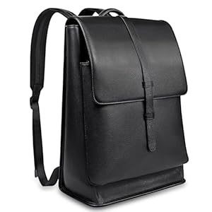 Leather Laptop Bag | Genuine Leather Backpack Women and Men, Laptop Backpack Fits 14″, Breathable Mesh Straps and Back – Black