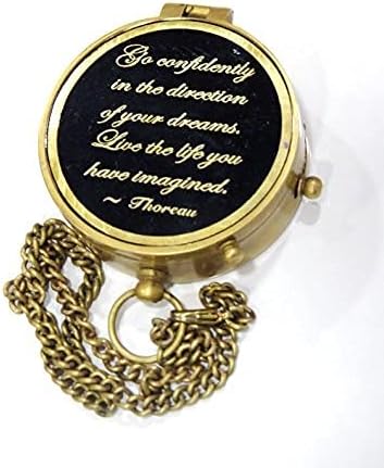 NauticalMart Brass Compass (Thoreau's Go Confidently Quote/Inspirational Gift/Directional Magnetic Compass for Navigation/Pocket Compass for Camping, Hiking, Touring)