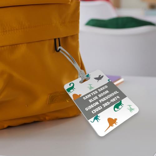 Personalized Dinosaur Luggage Tag / 2.75" x 4" Custom Prehistoric Bag Tag/Double Sided Durable Plastic Child Luggage Tag with Plastic Strap/Made in The USA4