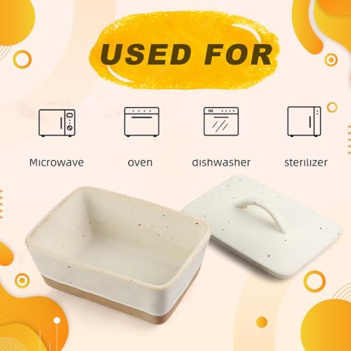 MHwan Butterdose Keramik, Vintage Design, geeignet für alle gängigen Buttergrößen (250 g), Spülmaschinenfest, Butterdose Porzellan bewahrt das Aroma von Butter, Käse und käsigem Käse (Weiß)