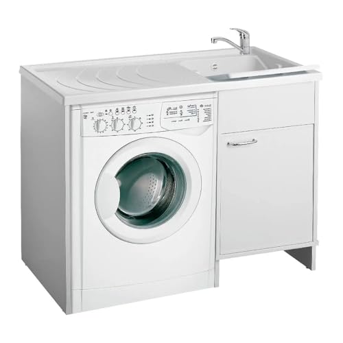 Inbagno Lavatoio e Coprilavatrice con Mobile in PVC 109x60x85 cm Bianco Vasca Destra
