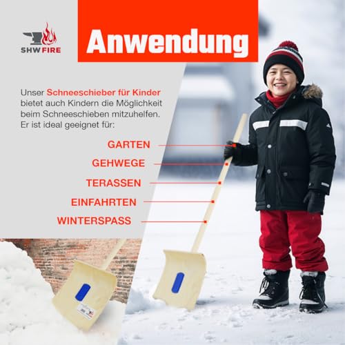 Schneeschieber Holz SHW-Fire für Kinder mit 26 cm Schaufel