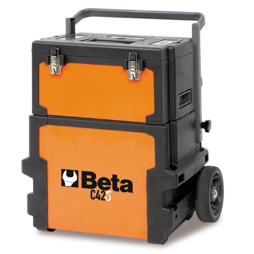 Beta C42S Two Module Rolling Metal Tool Box Trolley, Detachable Tool Box, Telescoping Handle