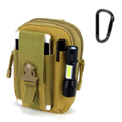Piscorush Tactical Waist Pouch MOLLE EDC Outdoor Man Waist Bag with Phone Belt Clip Holder Holster Carrying Pouch for Smartphone (With Easy Carabiner