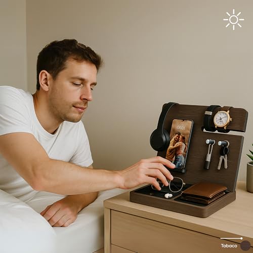 Namore Nightstand Organizer for Men – Wood Phone Docking Station & Bedside Valet Tray Organizer for Wallet, Watch & Keys – Unique Gifts for Men, Husband, Dad - image 4