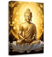 CXHOSTENT Gold Buddha Painting Zen Canvas Wall Art Buddha Statue with Lotus Picture Prints Spa Ar...