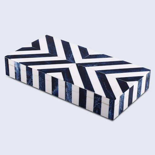 Image of Handicrafts Home Chevron Collection, Storage Organizer Decorative Box Multipurpose Gift - Chevron Blue 12x6x2 inch